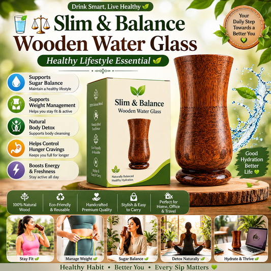 🍃💚 Wellness Wooden Water Glass – Weight & Sugar Support🪵 ( 300 ML)