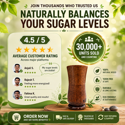 🍃💚 Wellness Wooden Water Glass – Weight & Sugar Support🪵 ( 300 ML)