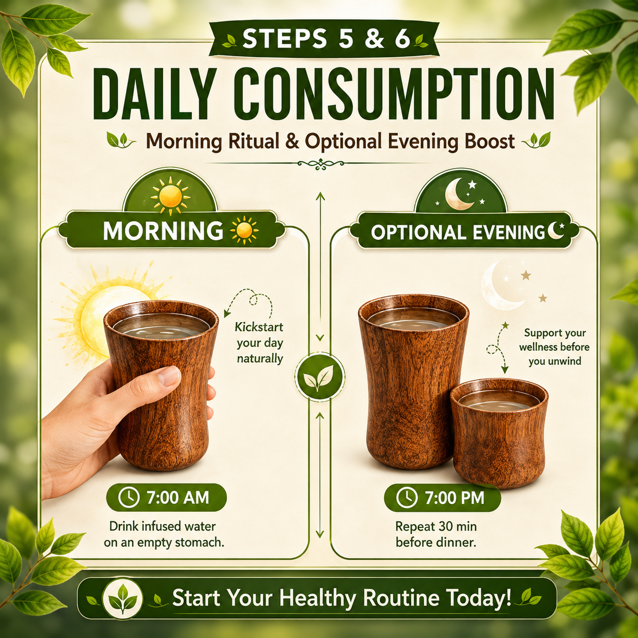 🍃💚 Wellness Wooden Water Glass – Weight & Sugar Support🪵 ( 300 ML)