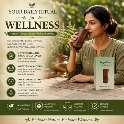 🍃💚 Wellness Wooden Water Glass – Weight & Sugar Support🪵 ( 300 ML)